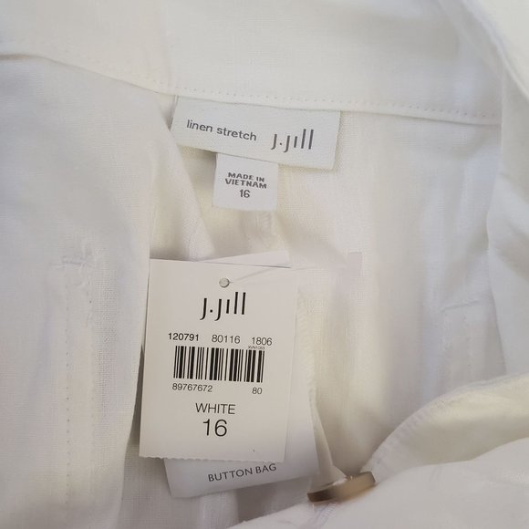 J.Jill Women's White Linen Stretch Sailor Button Wide Leg Crop Pants Size 16 NWT - Picture 12 of 15